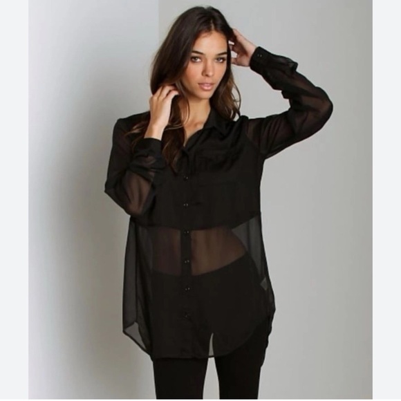 Free People Best of Both Worlds Sheer Blouse sz M - Picture 1 of 7